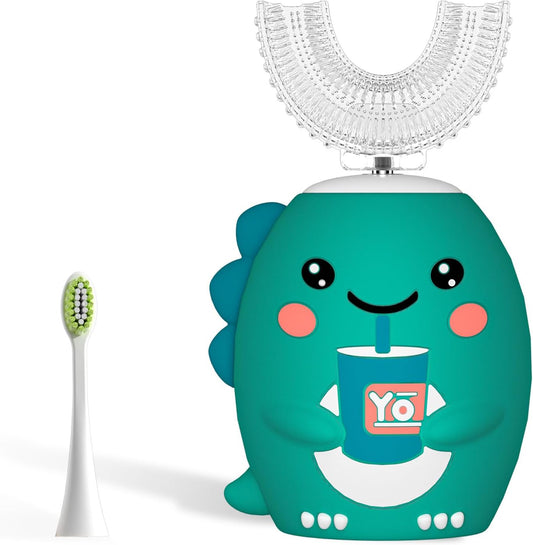 Kids U Shaped Electric Toothbrush,Auto Sonic Baby Toothbrush,Cartoon Dinosaur 360-Degree Cleaning IPX7 Waterproof Design(2-7Y)